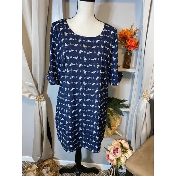 Lily Rose size Medium GUC Blue GUC Lined Dress with Birds Button Closure - Picture 12 of 12